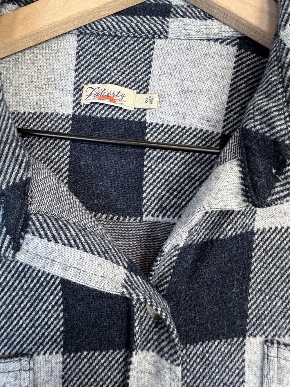 Faherty Blue Gray Buffalo Plaid Knit Flannel Button Down Shirt S - Picture 3 of 5